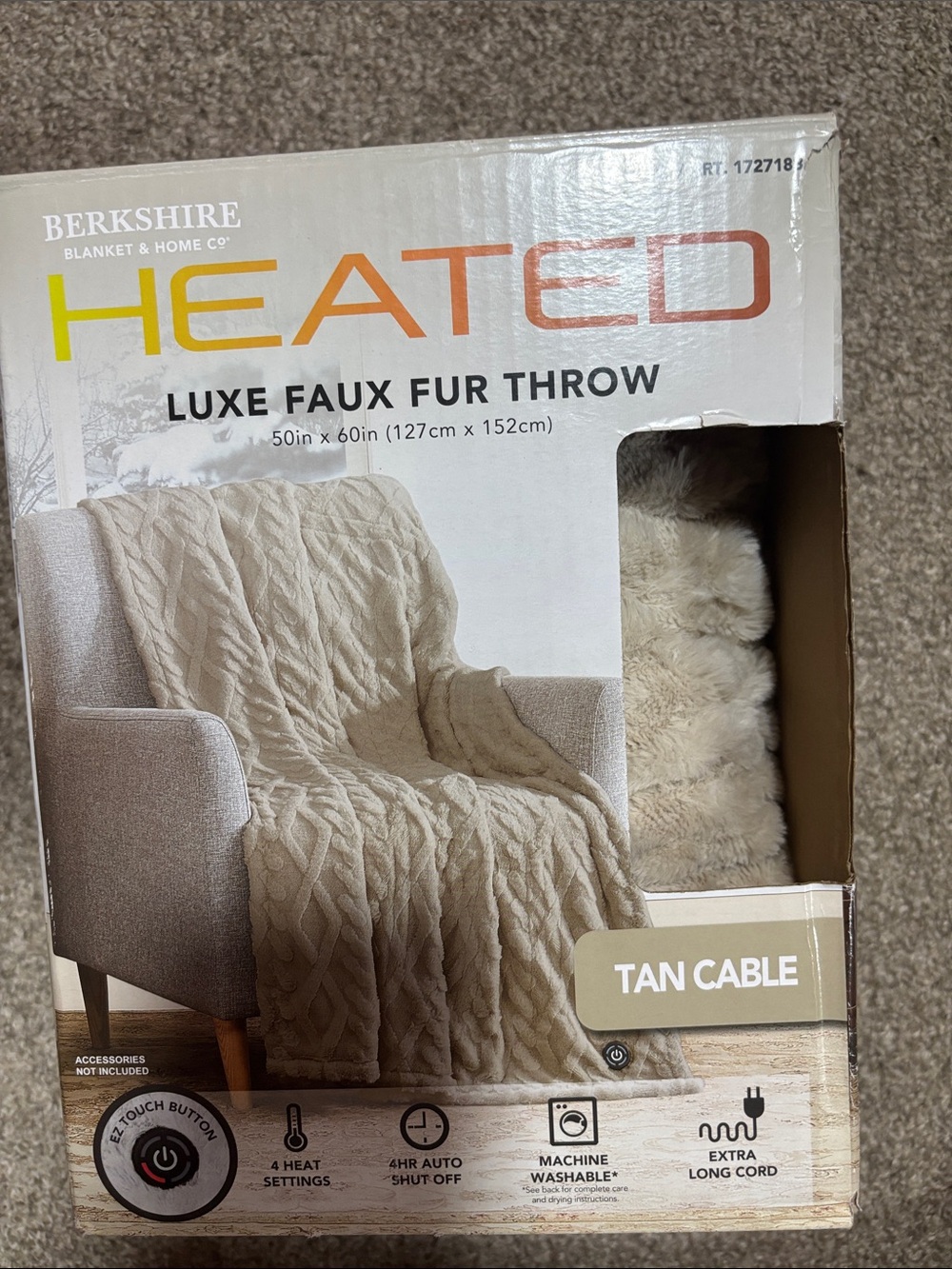 Berkshire Tan Cable Luxe Faux Fur Heated Throw